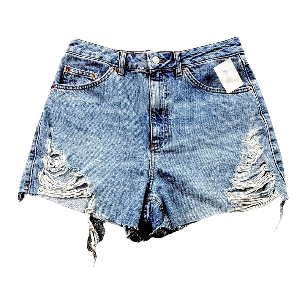 Topshop New Distressed Denim Shorts US 6 UK 10 A-Line Cutoff Festival‎